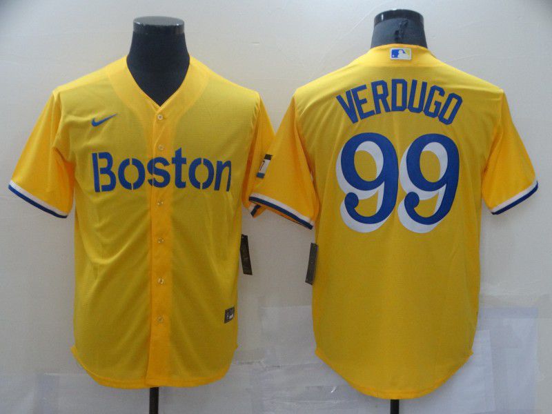 Men Boston Red Sox 99 Verdugo Yellow Game 2021 Nike MLB Jerseys